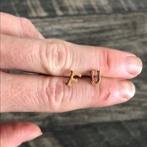 F U Letter Stud Earrings in Rose Gold